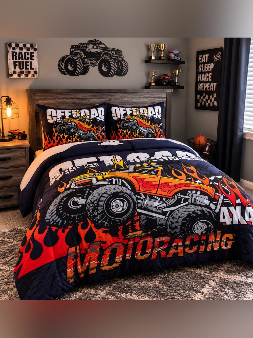 Monster Truck Full Size 3-Piece Bedding Set | Comforter + 2 Pillow Shams |